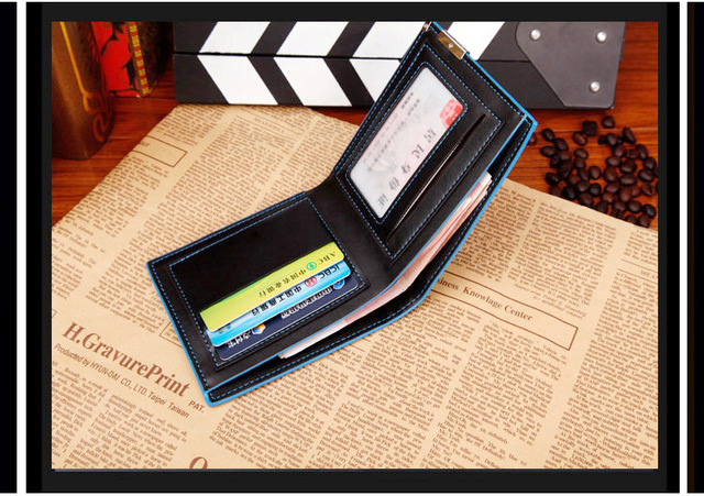 Prosty, niebieski portfel męski na karty kredytowe - ultra-cienki, stylowy i funkcjonalny - Wianko - 11