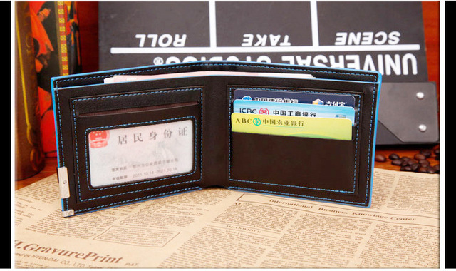 Prosty, niebieski portfel męski na karty kredytowe - ultra-cienki, stylowy i funkcjonalny - Wianko - 12