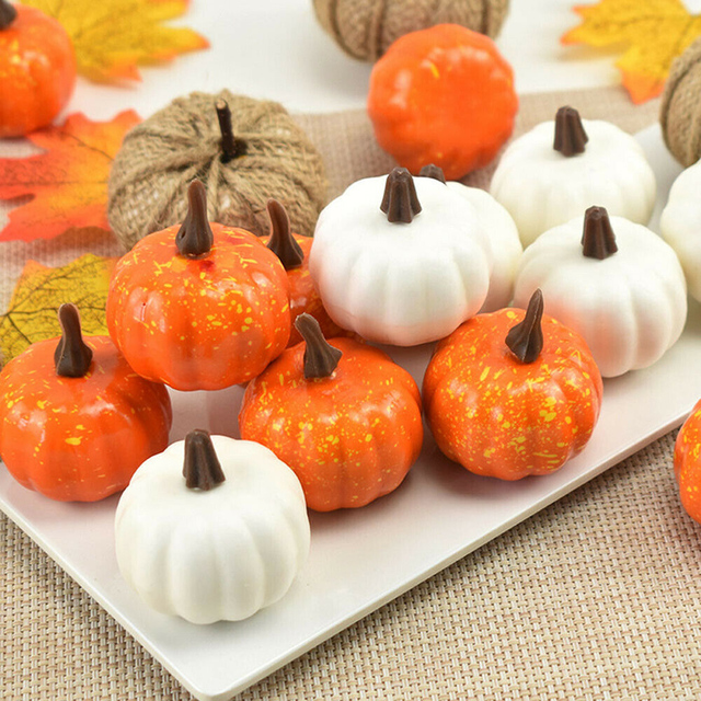 22 sztuki Mini sztucznych dekoracyjnych dyni na Halloween i jesień - idealne do dekoracji domu na święto dziękczynienia - Wianko - 15