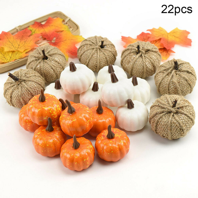 22 sztuki Mini sztucznych dekoracyjnych dyni na Halloween i jesień - idealne do dekoracji domu na święto dziękczynienia - Wianko - 12