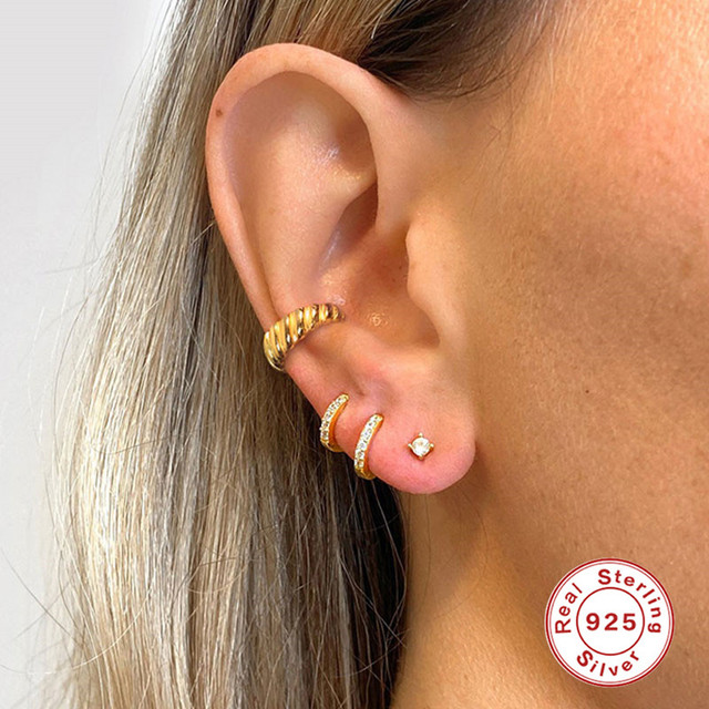 1 sztuka prawdziwej srebrnej klamry na uszy 925 Sterling Silver Ear Cuff - klips na kolczyki do przekłuwania dla kobiet i dziewcząt - biżuteria wysokiej jakości - Wianko - 4