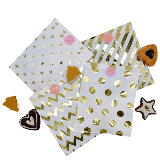 Papierowa torebka na prezenty z różowym i złotym wzorem Chevron, kropkami i paskami - Wianko - 22