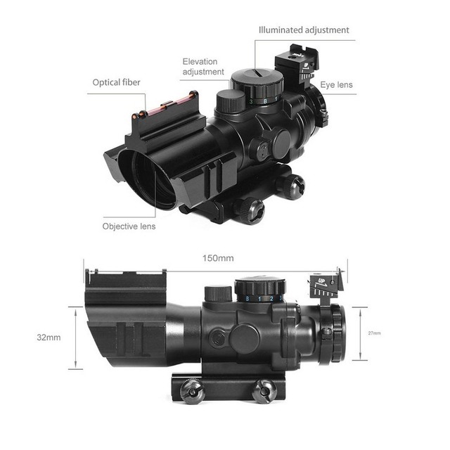 Luneta taktyczna 4x32 z zakresem 20mm, światłowodowym celownikiem, do polowań i wiatrówek Airsoft Sniper - czerwono-zielono-niebieski dot - Wianko - 8