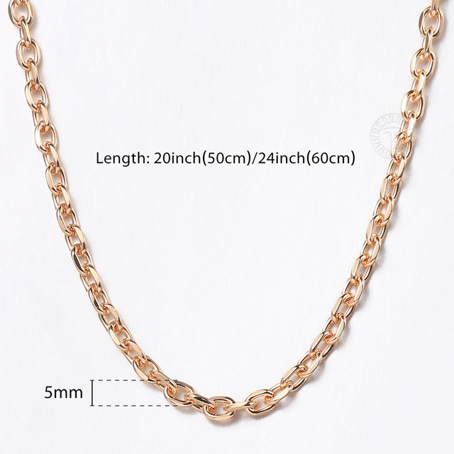 Naszyjnik łańcuszkowy z różowego złota, 5mm, 50cm / 60cm, biżuteria ślubna dla kobiet i dziewczyn, HCN50 - Wianko - 3