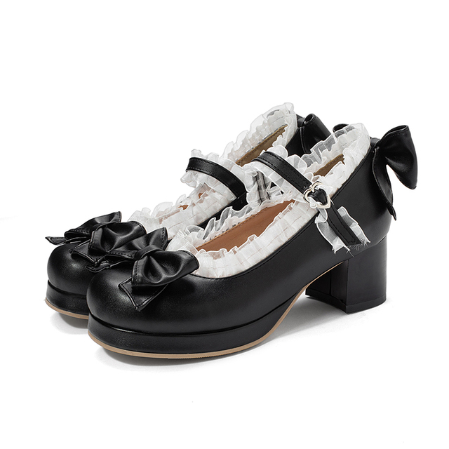 Słodkie Lolita Ruffles - koronkowe buty ślubne na szpilce z kokardkami dla dziewczyn i kobiet (różowy, rozmiar 34-48) - Wianko - 20