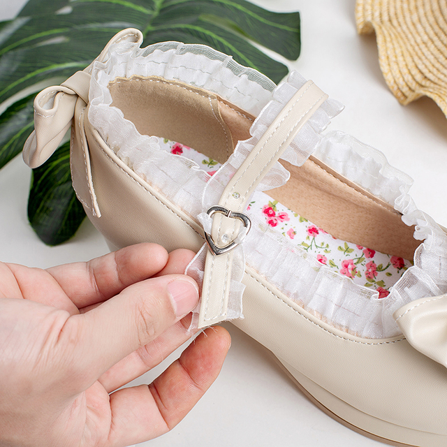 Słodkie Lolita Ruffles - koronkowe buty ślubne na szpilce z kokardkami dla dziewczyn i kobiet (różowy, rozmiar 34-48) - Wianko - 7