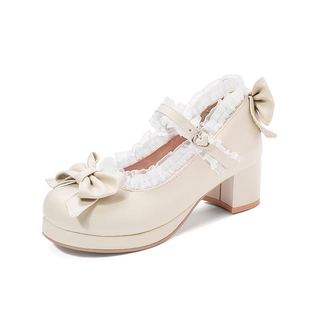 Słodkie Lolita Ruffles - koronkowe buty ślubne na szpilce z kokardkami dla dziewczyn i kobiet (różowy, rozmiar 34-48) - Wianko - 13