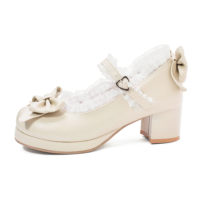 Słodkie Lolita Ruffles - koronkowe buty ślubne na szpilce z kokardkami dla dziewczyn i kobiet (różowy, rozmiar 34-48) - Wianko - 14
