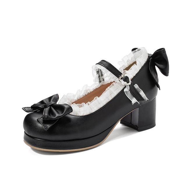 Słodkie Lolita Ruffles - koronkowe buty ślubne na szpilce z kokardkami dla dziewczyn i kobiet (różowy, rozmiar 34-48) - Wianko - 19
