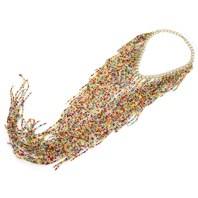 Długi naszyjnik z frędzlem z artystycznymi koralikami wykonanymi ręcznie z żywicy - biżuteria oświadczenie dla modnych kobiet Link Choker UKMOC - Wianko - 35