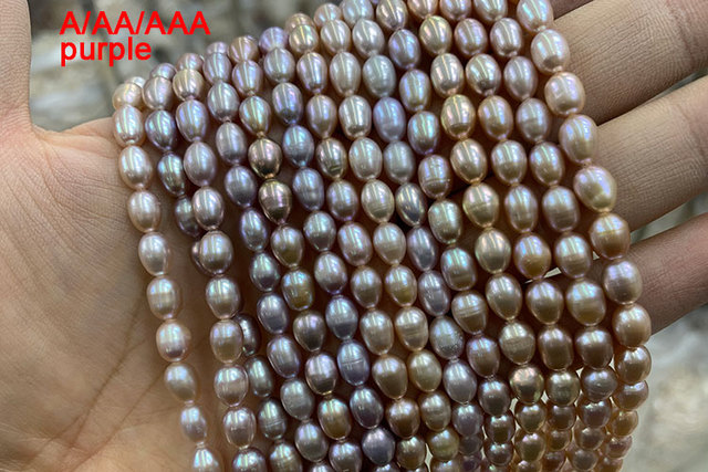Koraliki słodkowodne YWROLE A/AA/AAA, naturalna perła o kształcie ryżu, w kolorze białym, różowym i fioletowym do biżuterii DIY - bransoletki i naszyjniki różnych rozmiarów (4/5/6/8/9/10 mm) - Wianko - 2