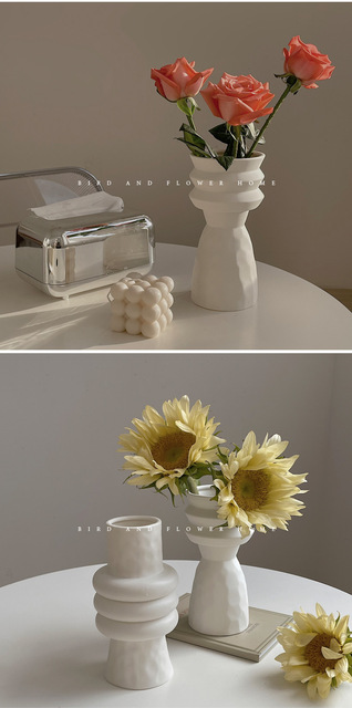Matowy biały ceramiczny wazon porcelanowy CAPIRON z suszonym kwiatem oraz nordyckim stylem - idealna dekoracja do salonu, sypialni czy biurka - Wianko - 6