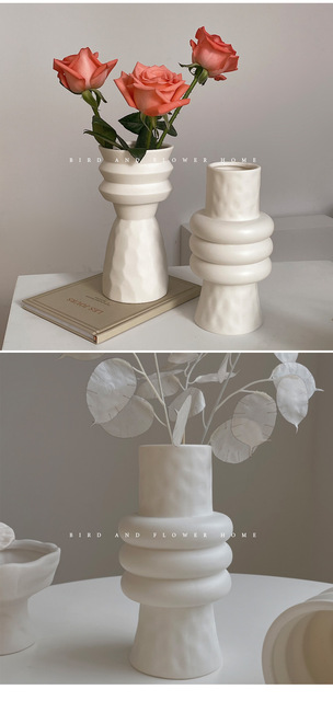 Matowy biały ceramiczny wazon porcelanowy CAPIRON z suszonym kwiatem oraz nordyckim stylem - idealna dekoracja do salonu, sypialni czy biurka - Wianko - 7