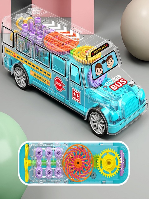 Uniwersalny przezroczysty autobus szkolny z muzyką i światłem – elektryczne samochodziki dla dzieci, edukacyjne zabawki - Wianko - 9