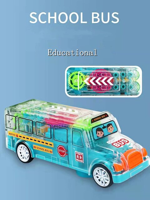 Uniwersalny przezroczysty autobus szkolny z muzyką i światłem – elektryczne samochodziki dla dzieci, edukacyjne zabawki - Wianko - 4