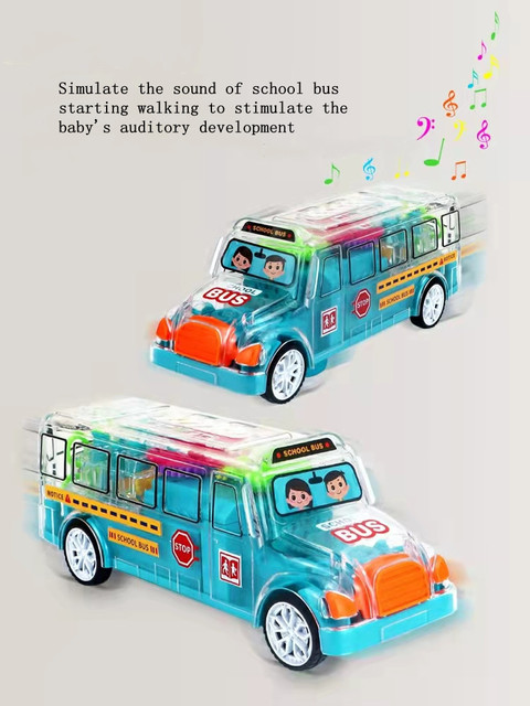 Uniwersalny przezroczysty autobus szkolny z muzyką i światłem – elektryczne samochodziki dla dzieci, edukacyjne zabawki - Wianko - 3