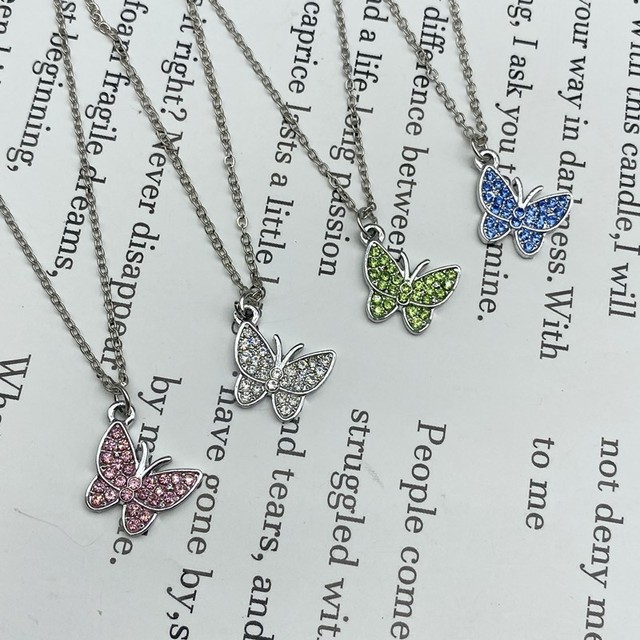 Nowy modny naszyjnik kolorowy z Rhinestone, luksusowy motyl, złoty i srebrny, krótki Choker - Wianko - 7