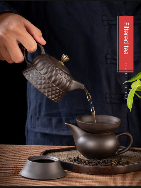 Ceramiczny dzbanek do herbaty Kung Fu z fioletowym piaskiem i zestawem uchwytów bocznym oraz głównym - Wianko - 10