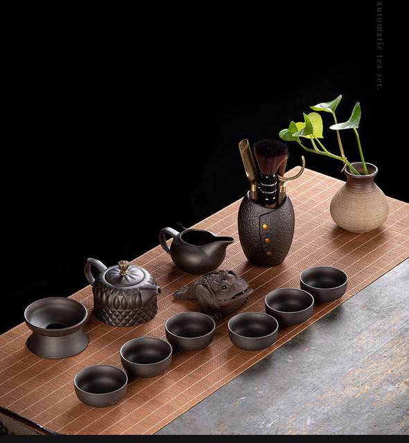 Ceramiczny dzbanek do herbaty Kung Fu z fioletowym piaskiem i zestawem uchwytów bocznym oraz głównym - Wianko - 1