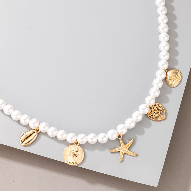 Naszyjnik Choker ze sztuczną perłą w kształcie geometrycznego serca z moneta wisiorkiem - biżuteria ślubna - Wianko - 15
