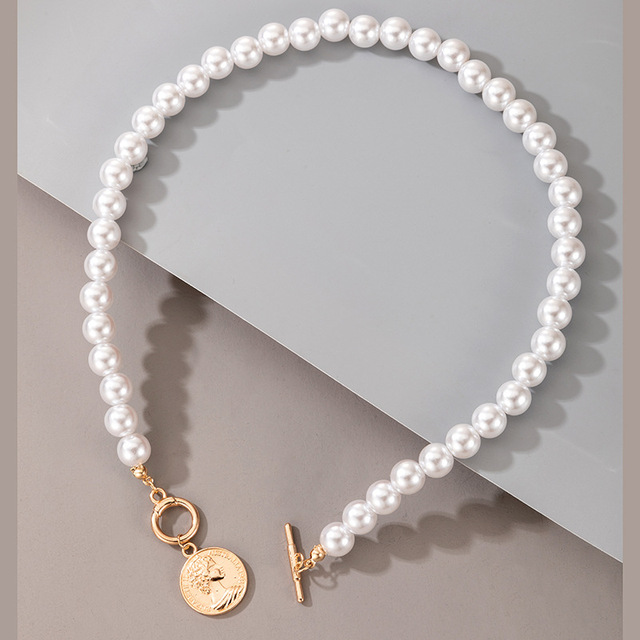 Naszyjnik Choker ze sztuczną perłą w kształcie geometrycznego serca z moneta wisiorkiem - biżuteria ślubna - Wianko - 16