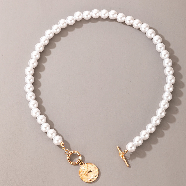 Naszyjnik Choker ze sztuczną perłą w kształcie geometrycznego serca z moneta wisiorkiem - biżuteria ślubna - Wianko - 3