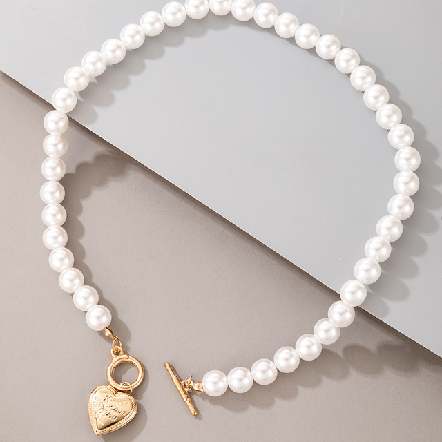 Naszyjnik Choker ze sztuczną perłą w kształcie geometrycznego serca z moneta wisiorkiem - biżuteria ślubna - Wianko - 10