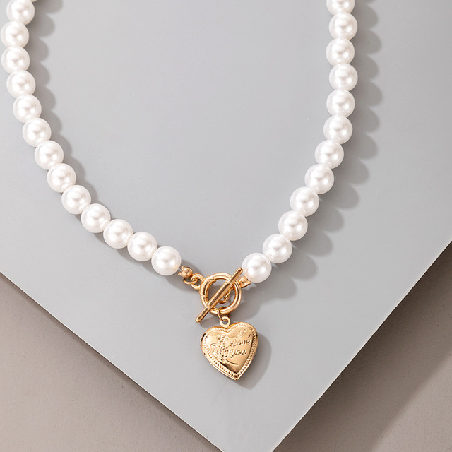 Naszyjnik Choker ze sztuczną perłą w kształcie geometrycznego serca z moneta wisiorkiem - biżuteria ślubna - Wianko - 11