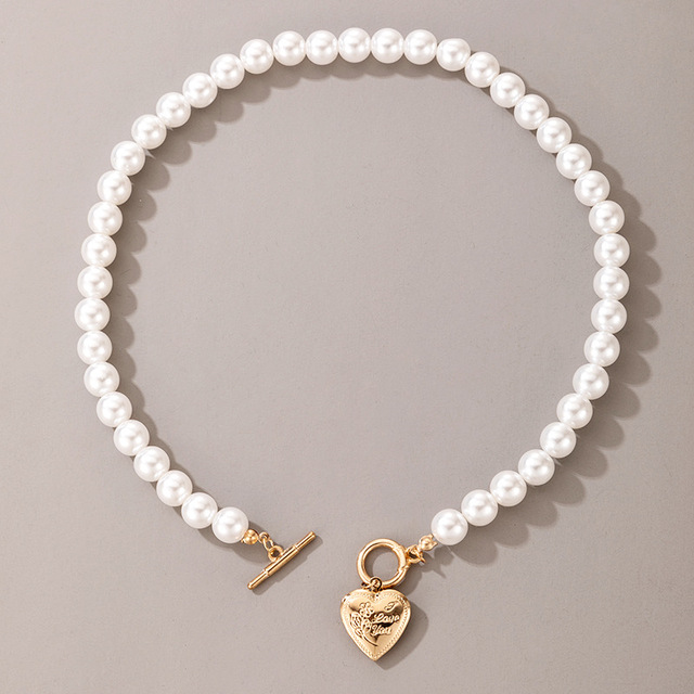 Naszyjnik Choker ze sztuczną perłą w kształcie geometrycznego serca z moneta wisiorkiem - biżuteria ślubna - Wianko - 5