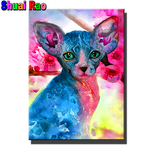 Kolorowy diamentowy obraz sfinksa, kot i malarstwo zwierząt, 5D DIY, pełny, kwadratowy/okrągły diamentowy haft, inkrustowane dekoracje pokoju domowego - Wianko - 3