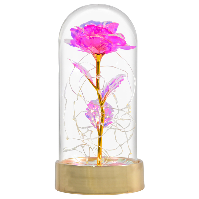 Róża Galaxy Rose Flower w szklanej kopule z złotą folią i oświetleniem LED - prezent na Dzień Matki i Walentynki - Wianko - 5