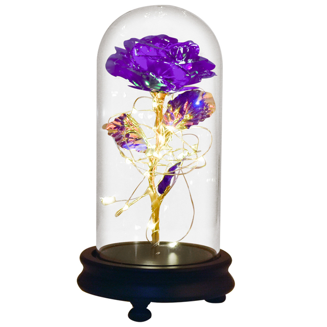 Róża Galaxy Rose Flower w szklanej kopule z złotą folią i oświetleniem LED - prezent na Dzień Matki i Walentynki - Wianko - 7