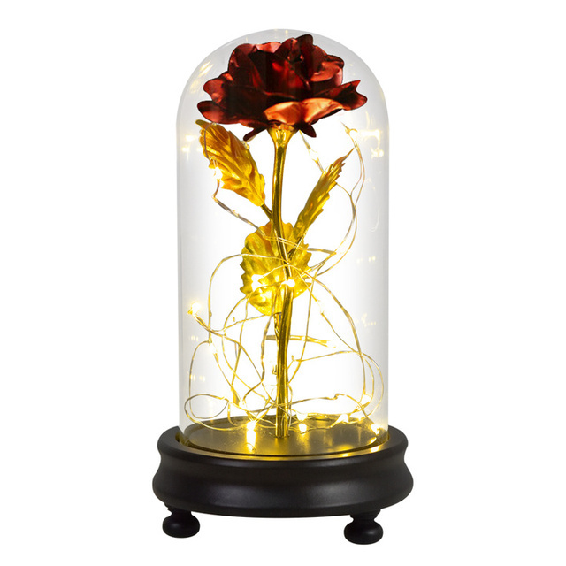 Róża Galaxy Rose Flower w szklanej kopule z złotą folią i oświetleniem LED - prezent na Dzień Matki i Walentynki - Wianko - 6