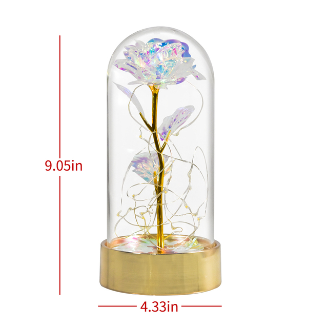 Róża Galaxy Rose Flower w szklanej kopule z złotą folią i oświetleniem LED - prezent na Dzień Matki i Walentynki - Wianko - 3