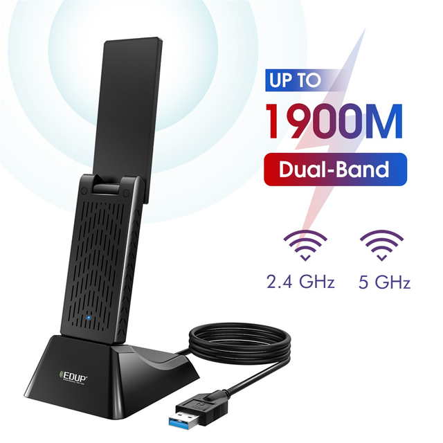 Dwuzakresowy adapter sieciowy USB 3.0 EDUP 1900Mbps odbiorcza antena Wifi 2.4Ghz/5Ghz dla laptopa i komputera stacjonarnego - Wianko - 1