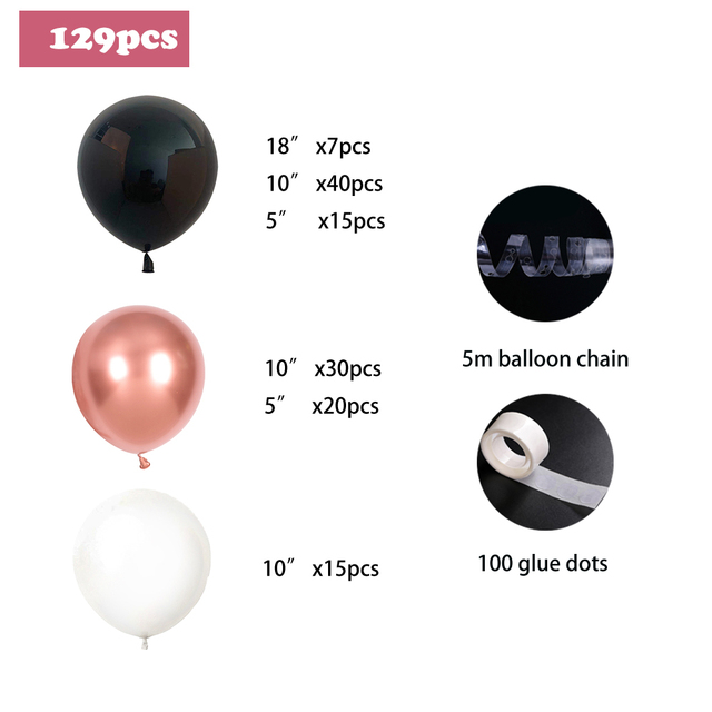 Zestaw dekoracyjny z 129 różowo-złotymi i czarnymi balonami - idealny do urodzin, baby shower oraz płeć ujawnić - Wianko - 3