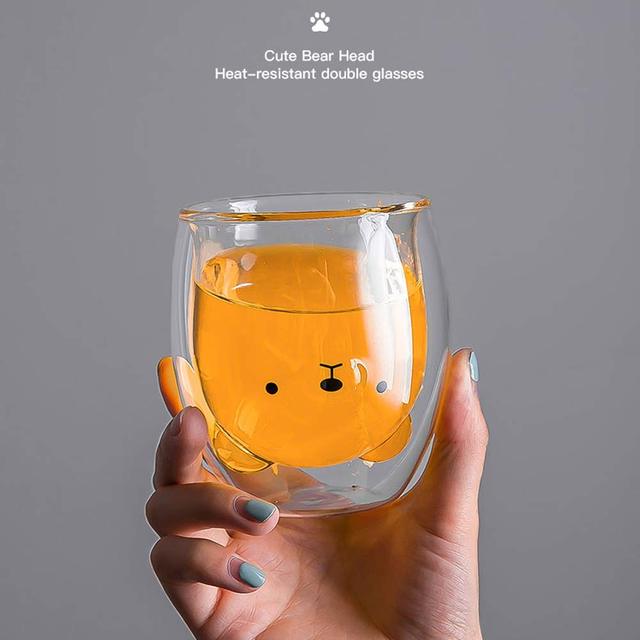 Kreatywny kubek dla kawy z podwójną szklanką w kształcie słodkiego misia - Wianko - 2