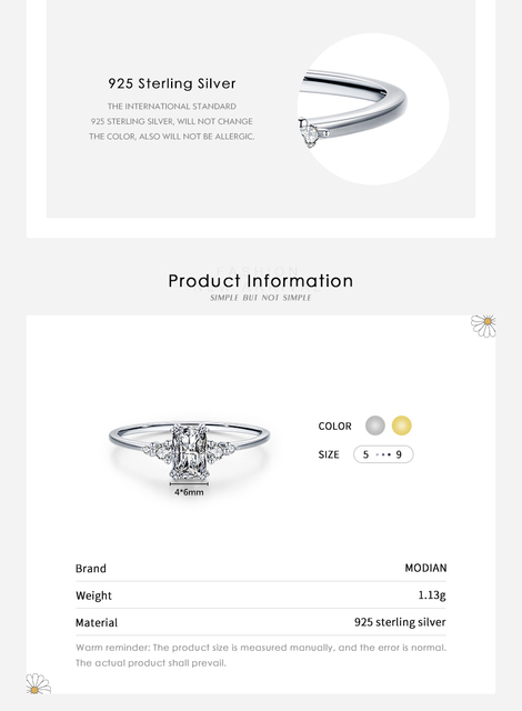 Pierścień prostokątny Modian z błyszczącymi cyrkoniami - srebro próby 925, mała biżuteria ślubna - Wianko - 5