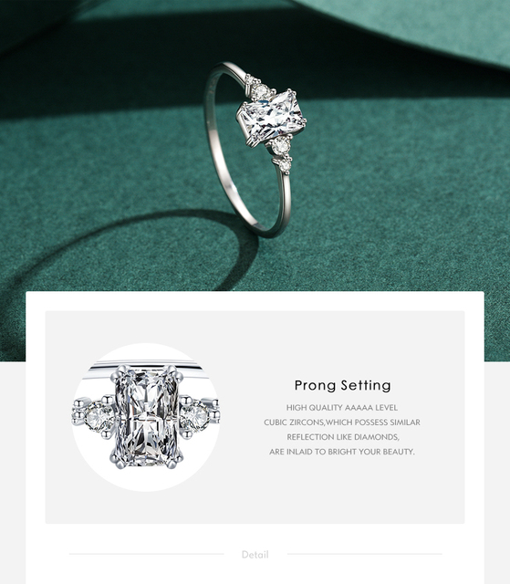 Pierścień prostokątny Modian z błyszczącymi cyrkoniami - srebro próby 925, mała biżuteria ślubna - Wianko - 4