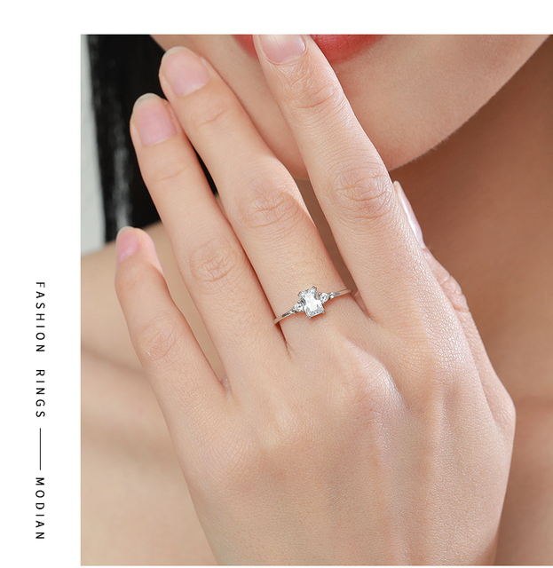 Pierścień prostokątny Modian z błyszczącymi cyrkoniami - srebro próby 925, mała biżuteria ślubna - Wianko - 6