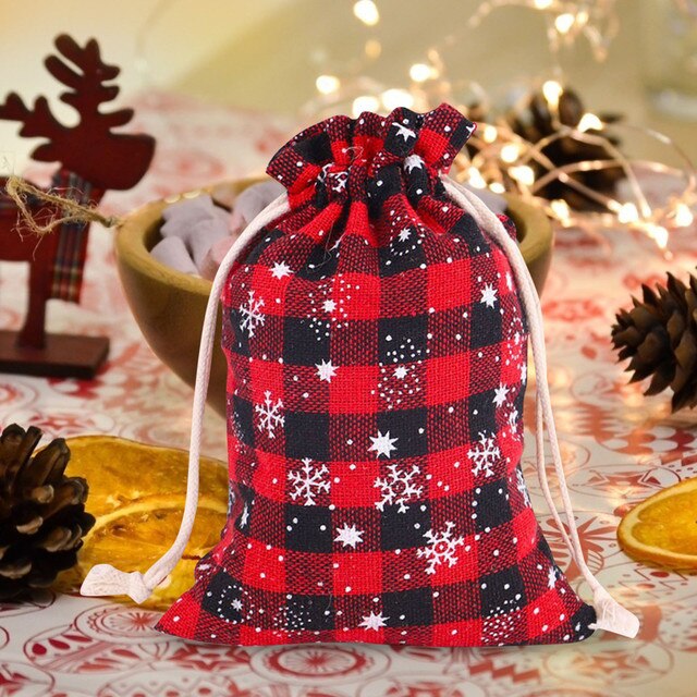 Merry Bożonarodzeniowe torby upominkowe z ściąganym sznurkiem i wzorem choinki – idealne do pakowania prezentów na Boże Narodzenie i z motywem płatków śniegu – idealne prezenty dla dzieci na Nowy Rok - Wianko - 13
