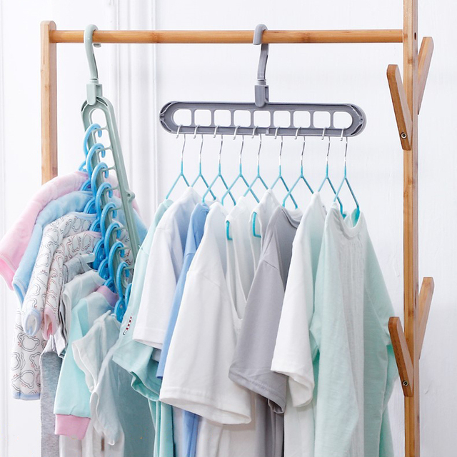 Wielofunkcyjny wieszak na ubrania z 9 otworami - oszczędność miejsca w szafie, przechowywanie plastikowe w domu - Wianko - 1