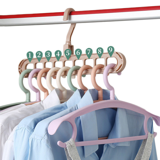 Wielofunkcyjny wieszak na ubrania z 9 otworami - oszczędność miejsca w szafie, przechowywanie plastikowe w domu - Wianko - 2