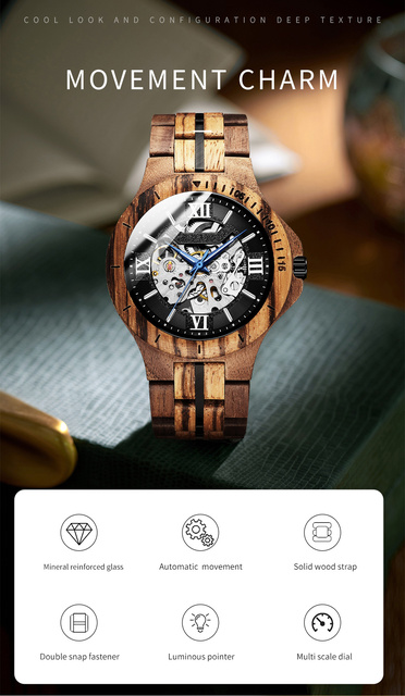 Drewniany zegarek męski mechaniczny es luksusowy zegarek Relogio - Wianko - 1