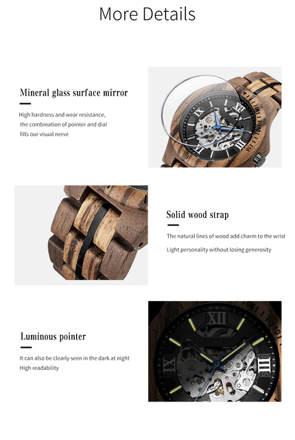 Drewniany zegarek męski mechaniczny es luksusowy zegarek Relogio - Wianko - 7