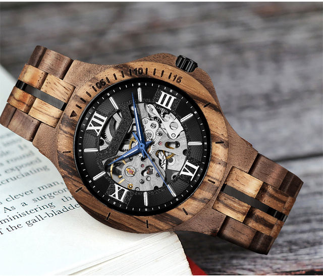 Drewniany zegarek męski mechaniczny es luksusowy zegarek Relogio - Wianko - 3