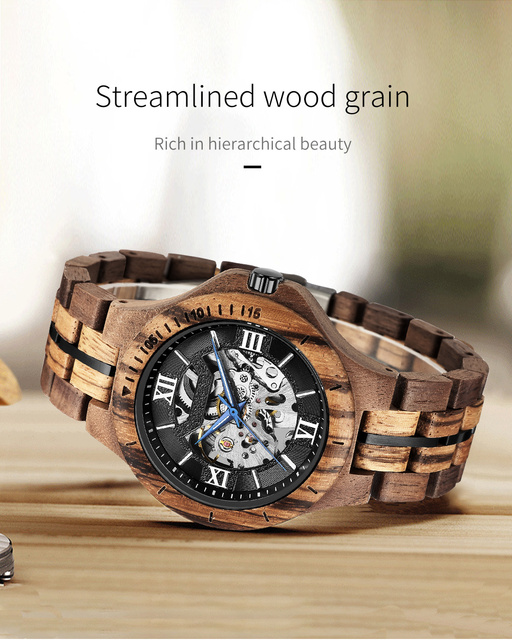 Drewniany zegarek męski mechaniczny es luksusowy zegarek Relogio - Wianko - 2