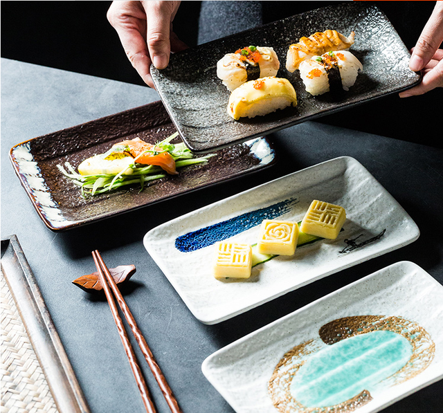 Japoński prostokątny talerz ceramiczny do sushi i grillowania - idealny na śniadanie i domowe przyjęcia - Wianko - 6