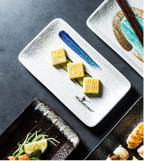 Japoński prostokątny talerz ceramiczny do sushi i grillowania - idealny na śniadanie i domowe przyjęcia - Wianko - 4
