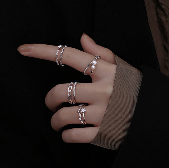 Geometryczny regulowany pierścień z cyrkoniami, wzór w krzyże, ozdobiony perłą, dla kobiet i dziewcząt - Wianko - 2